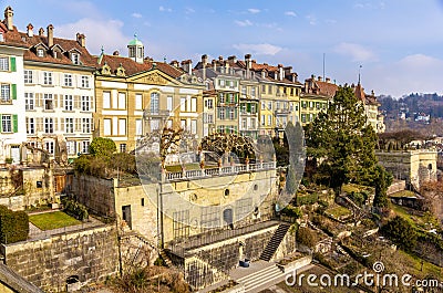 The riverside terrace of the Beatrice-von-Wattenwyl-Haus in Bern Stock Photo