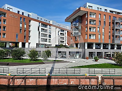 Riverside view of modern architecture buildings Gdansk Editorial Stock Photo