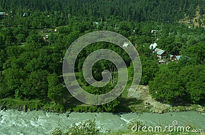 Riverside village near Srinagar in Kashmir Stock Photo