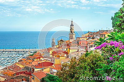 Riviera town Menton view with sea Stock Photo