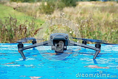 Rivne region, Ukraine - September 17, 2022 Drone Mavik 3. Civilian drone up close Editorial Stock Photo