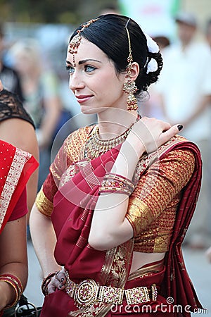 Beautiful woman in Indian sari costume Editorial Stock Photo