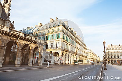 Rivoli rue street in Paris near Louvre palace Stock Photo