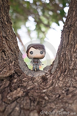 Riyadh, KSA - April 7, 2017: Game of Thrones Character Arya Stark portrayed Maise Williams with her sword by Funko Pop Vinyl Toys Editorial Stock Photo