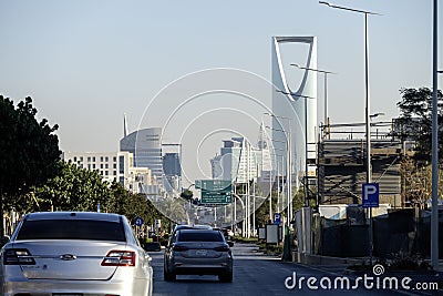 Street picture of Riyadh, Olaya street roads and traffic Editorial Stock Photo