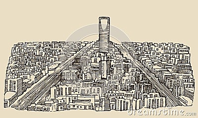 Riyadh skyline engraved vector hand drawn sketch Vector Illustration