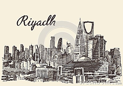 Riyadh skyline engraved vector hand drawn sketch Vector Illustration