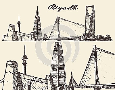 Riyadh skyline engraved vector hand drawn sketch Vector Illustration