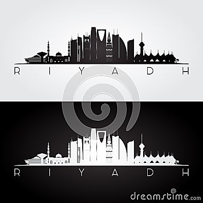 Riyadh skyline and landmarks silhouette. Vector Illustration