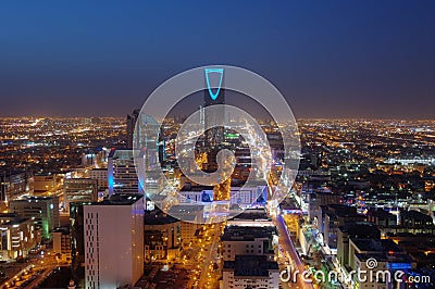 Riyadh skyline at night #2, showing kingdom tower Stock Photo