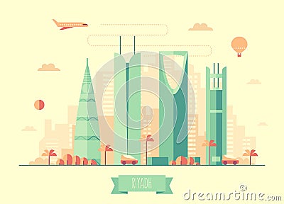 Riyadh skyline vector illustration flat design Vector Illustration