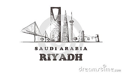 Riyadh skyline,Riyadh vintage vector illustration, hand drawn buildings Cartoon Illustration