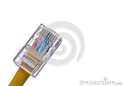 RJ-45 jack fitted on cat5e utp cable Stock Photo