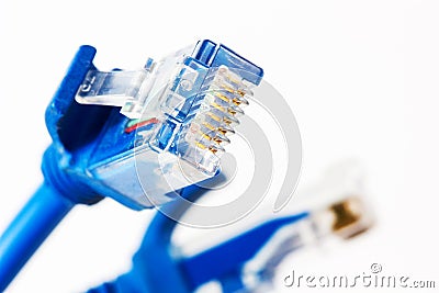 RJ 45 network cable on white background Stock Photo