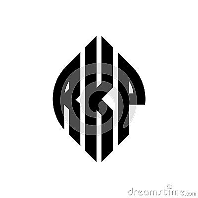 RKP circle letter logo design with circle and ellipse shape. RKP ellipse letters with typographic style. The three initials form a Vector Illustration