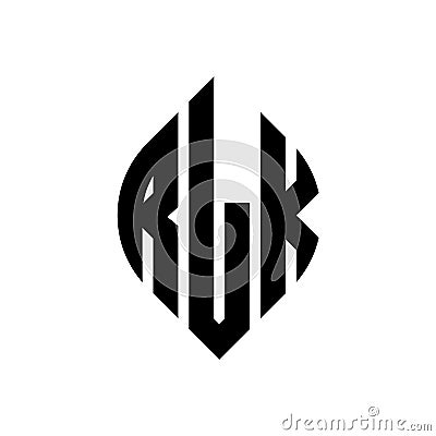 RLK circle letter logo design with circle and ellipse shape. RLK ellipse letters with typographic style. The three initials form a Vector Illustration