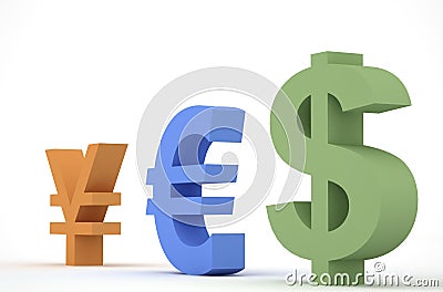 Rmb, Euro and Dollar Stock Photo