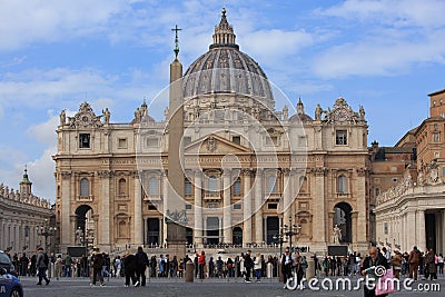 St Peter's Basilica with many people queuing to gain entry Editorial Stock Photo
