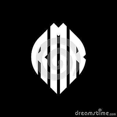 RMR circle letter logo design with circle and ellipse shape. RMR ellipse letters with typographic style. The three initials form a Vector Illustration