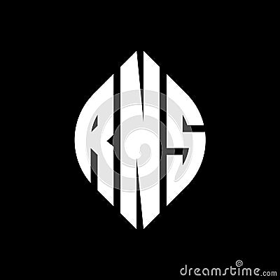RNS circle letter logo design with circle and ellipse shape. RNS ellipse letters with typographic style. The three initials form a Vector Illustration