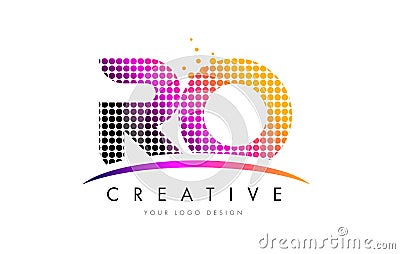 RO R O Letter Logo Design with Magenta Dots and Swoosh Vector Illustration