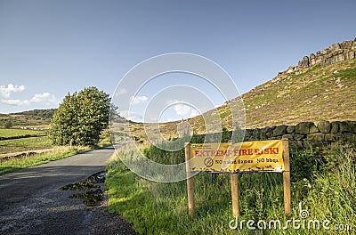 Extreme Fire Risk Warning Banner in Peak District National Park UK Editorial Stock Photo