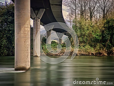 Road above the river in central Asturias. Spain Stock Photo