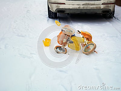 Road accident with children bicycle Stock Photo