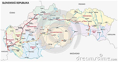 Road and administrative map of Slovakia Stock Photo