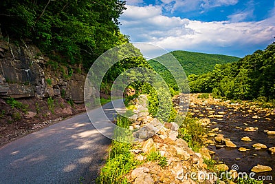 Road along Red Creek, in the rural Potomac Highlands of West Virginia. Stock Photo