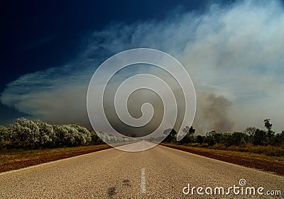 Road of Australia, bush fire Stock Photo