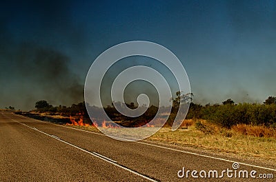 Road of Australia, bush fire Stock Photo