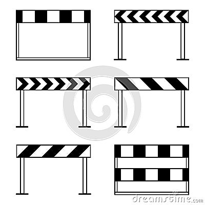 Road barriers, under construction icon set, black isolated on white background, vector illustration. Cartoon Illustration