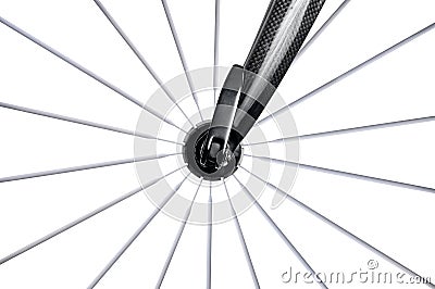 Road bike wheel with spokes Stock Photo