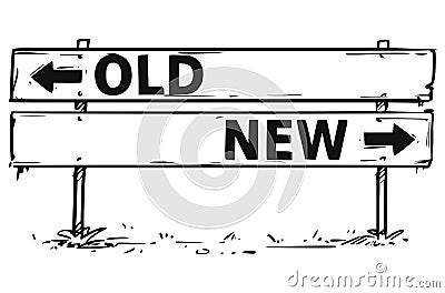 Road Block Arrow Sign Drawing of Old or New Decision Vector Illustration