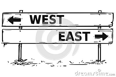 Road Block Arrow Sign Drawing West East Vector Illustration