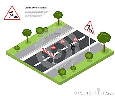 Road block under construction. Road sign, triangle Vector Illustration