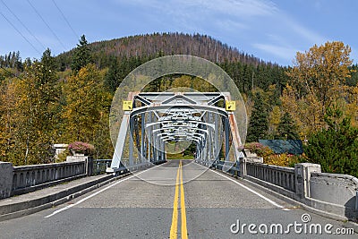 Road bridge over the South Fork Skykomish River in Cascadew Mountains town Editorial Stock Photo