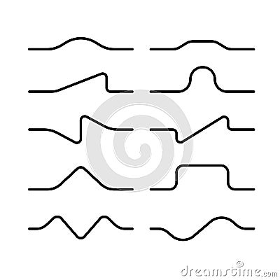 Road bumps shape set. Line oscillator waves different shapes. Vector Illustration