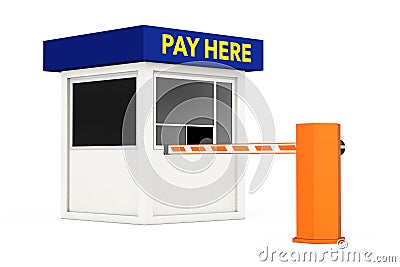 Road Car Barrier and Parking Zone Booth with Pay Here Sign. 3d R Stock Photo