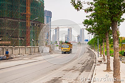 Road with car on a constuction site Editorial Stock Photo