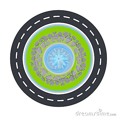 Road circle and fountain inside top view vector illustration. Vector Illustration