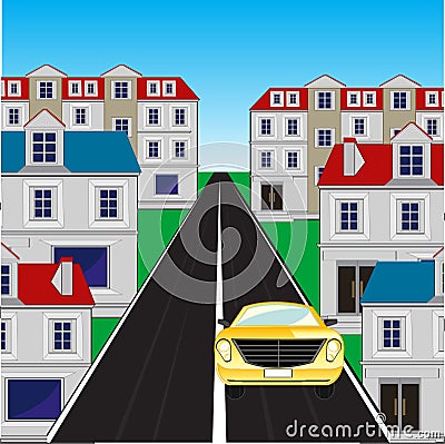 Road and city Vector Illustration