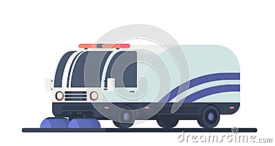 Road cleaner car. Street sweeper. Mackine for road service. Vector Illustration