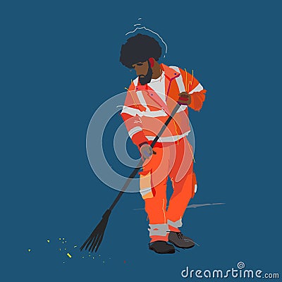 A road cleaner sweeps the street Vector Illustration