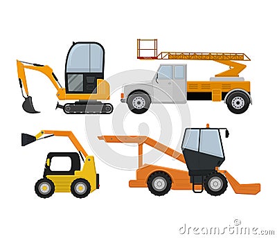 Road cleaning machine excavator tractor vector vehicle truck sweeper cleaner wash city streets illustration, vehicle van Vector Illustration