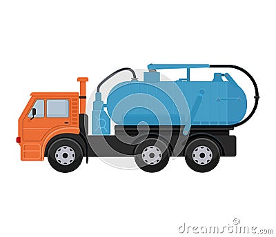 Road cleaning machine vector vehicle truck sweeper cleaner wash city streets illustration, vehicle van car excavator Vector Illustration