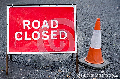 Road closed sign Stock Photo