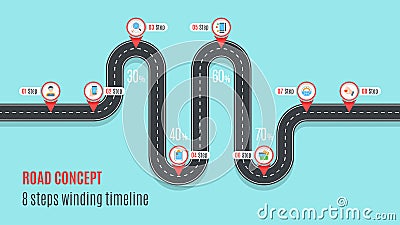 Road concept timeline, infographic chart, flat style Vector Illustration