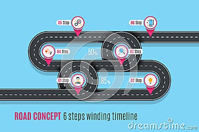 Road concept timeline, infographic chart, flat style Vector Illustration